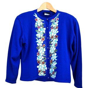 Diane Freis 80s Blue Purple Cardigan with Rhinestones L  XL  Volup Vintage NWOT